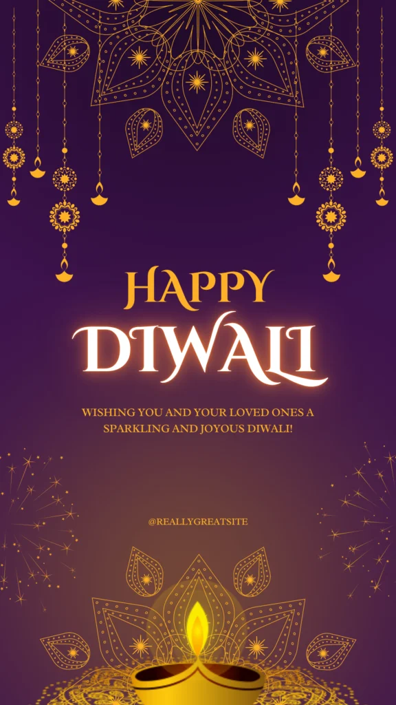 Purple and Yellow illustrative Happy Diwali Instagram Story