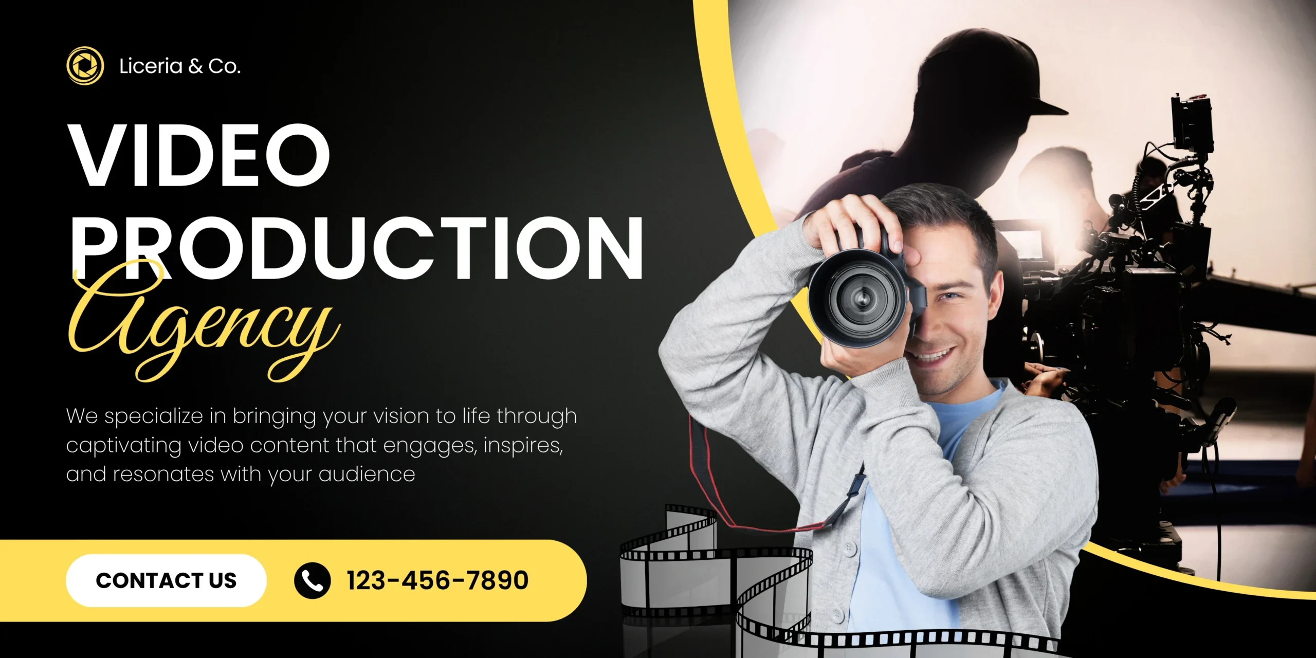Black And Yellow Modern Video Production Agency Banner