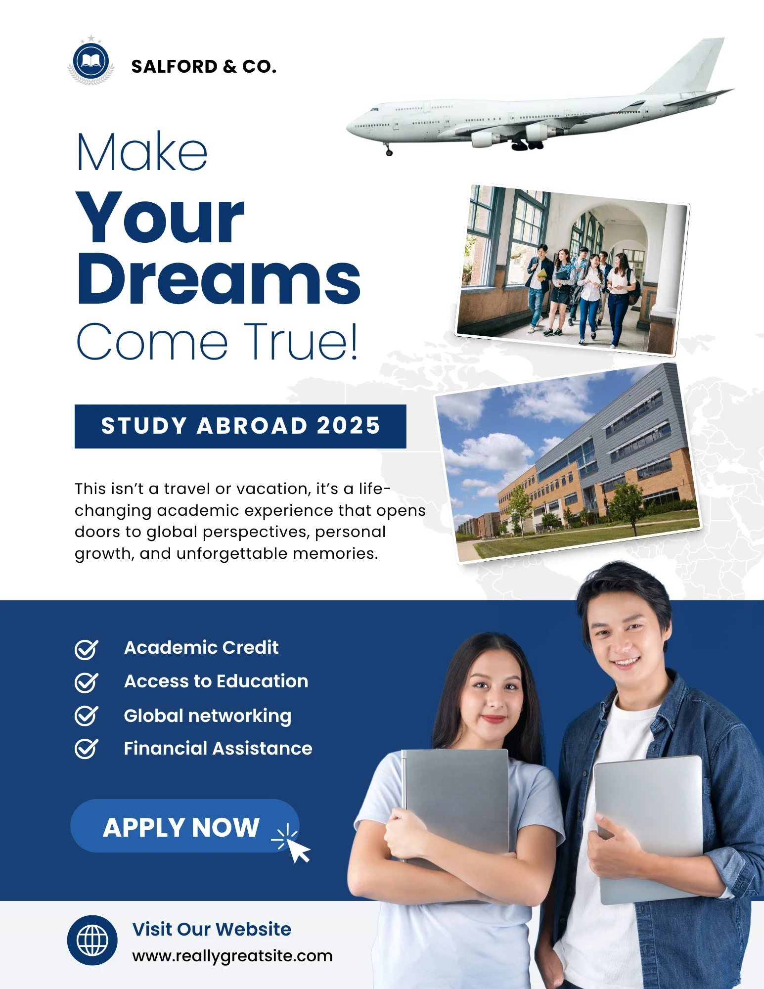 Blue and White Modern Study Abroad Flyer
