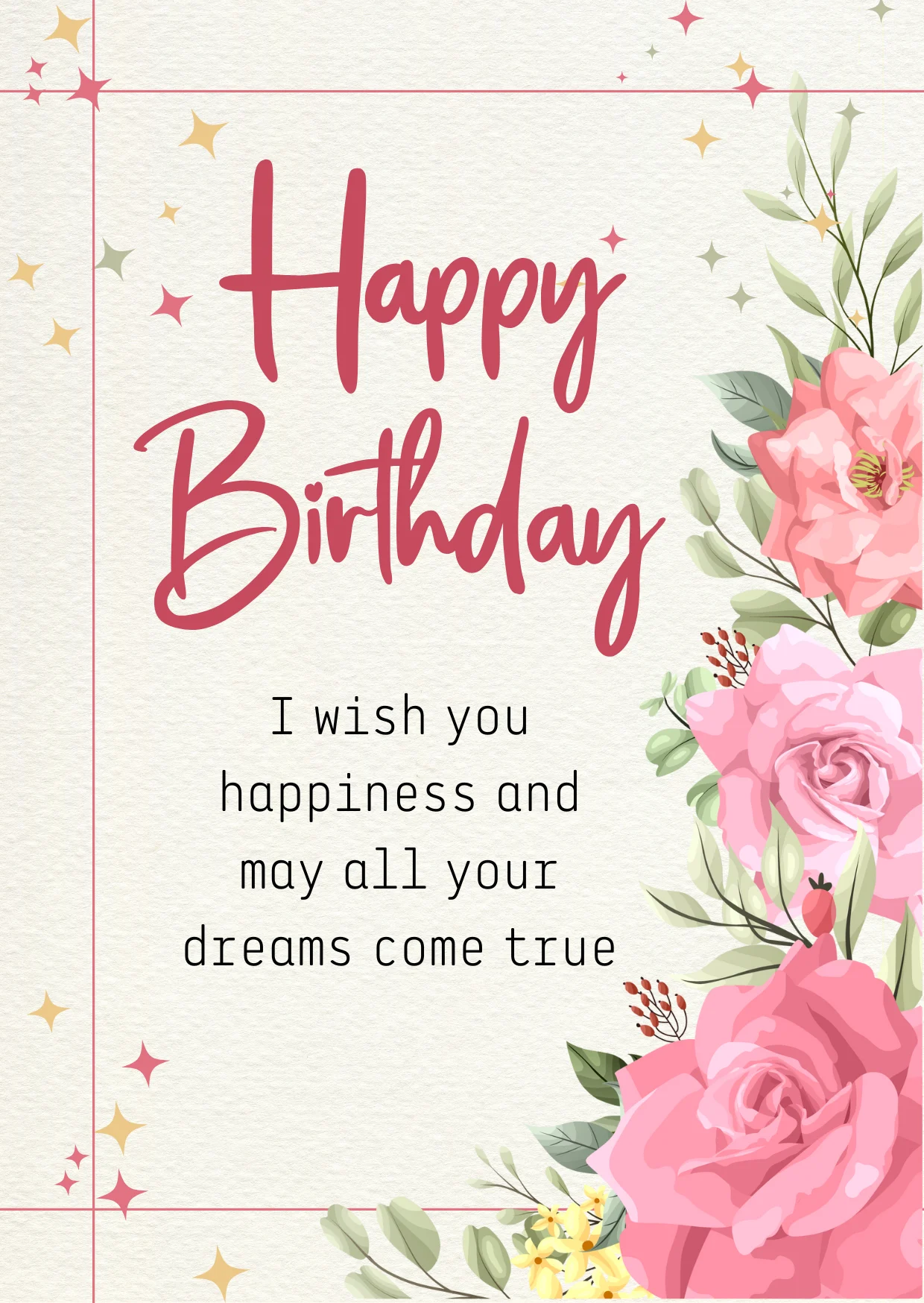 Pink Beige Illustrated Watercolor Floral Birthday Card